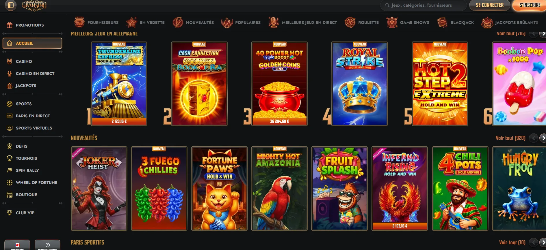 Gransino Casino jeux